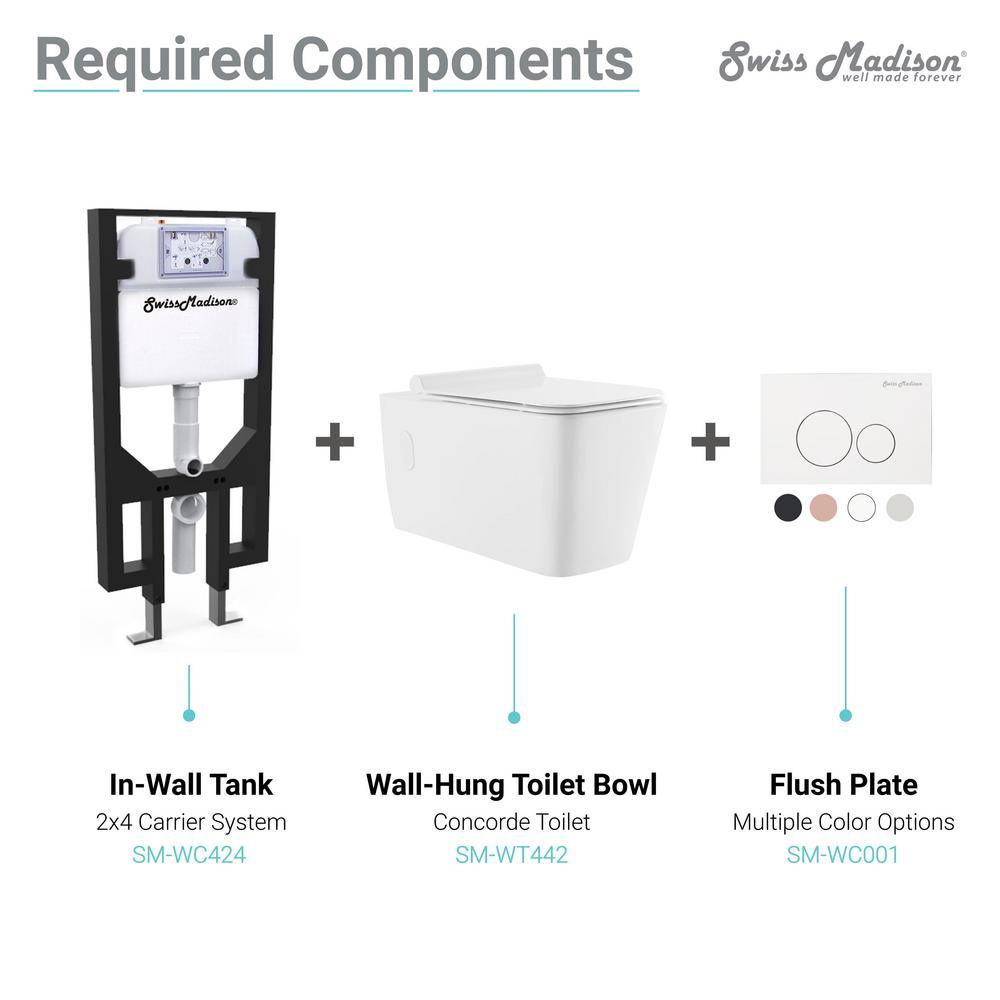0.8/1.28 GPF Concorde Wall Hung Square Dual Flush Elongated Toilet Bowl in White