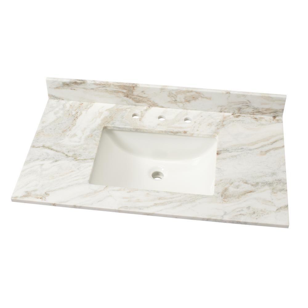 25 in. W Marble Single Sink Vanity Top in Arabescato Venato with White Sink - Super Arbor