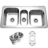 Premiere Gourmet Series Topmount Stainless Steel 41 in. 4-Hole Triple Bowl Kitchen Sink with Accessory Combo Pack - Super Arbor