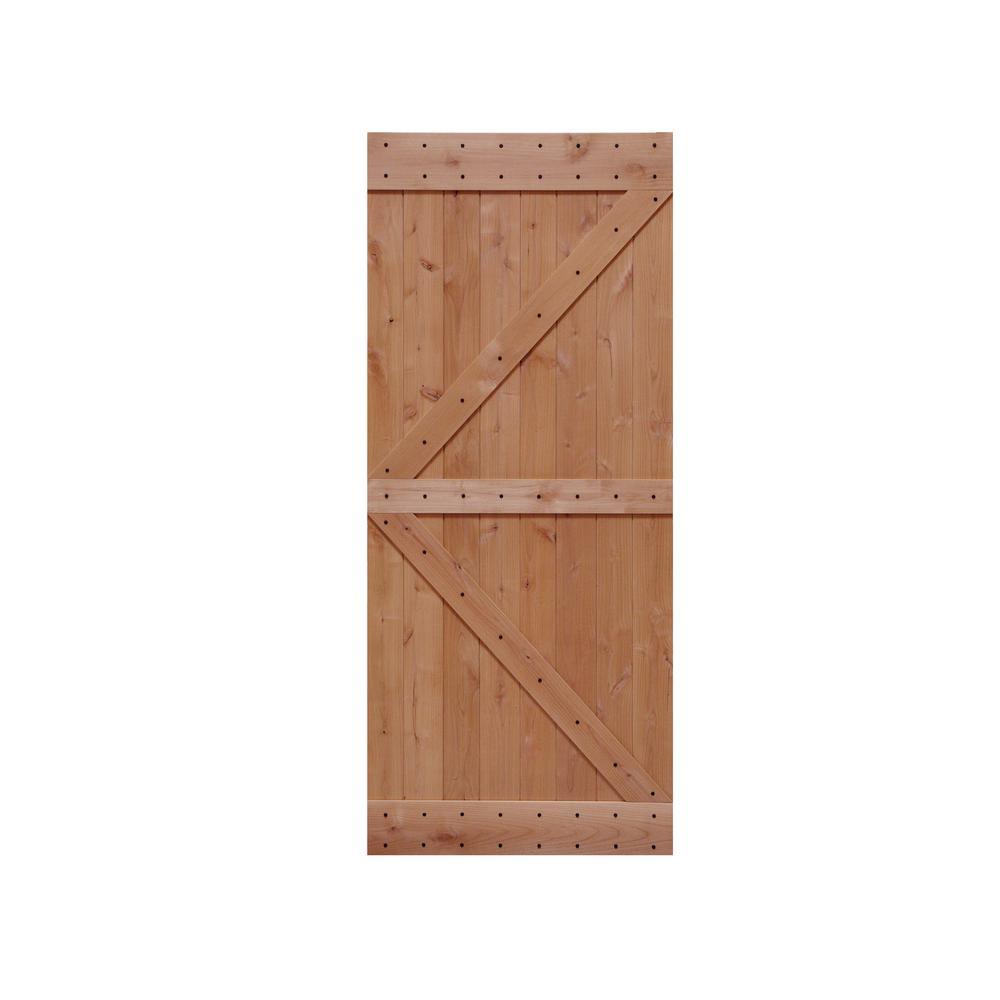 32 in. x 84 in. Ready-to-Assemble British Brace Hardwood Interior Sliding Barn Door Slab with Hardware Kit - Super Arbor