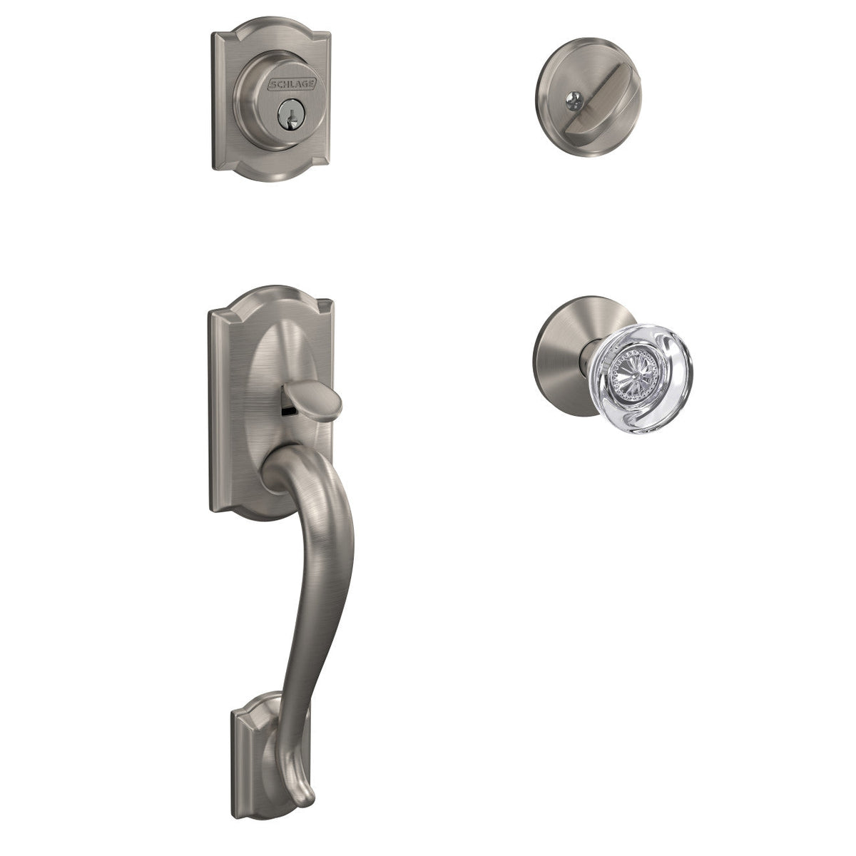 Custom Camelot Satin Nickel 3/4 Trim Single Cylinder Door Handleset with Hobson Glass Door Knob