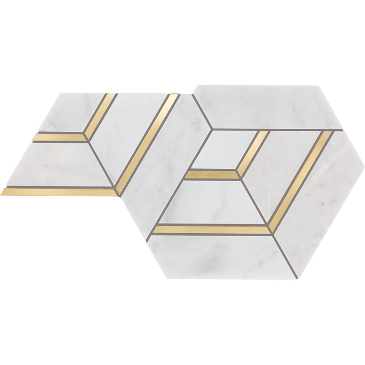 Daltile Lavaliere Alluring White/Brass 12-in x 14-in Honed Natural stone Marble Marble look Multi-shaped Mosaic Wall Tile product image