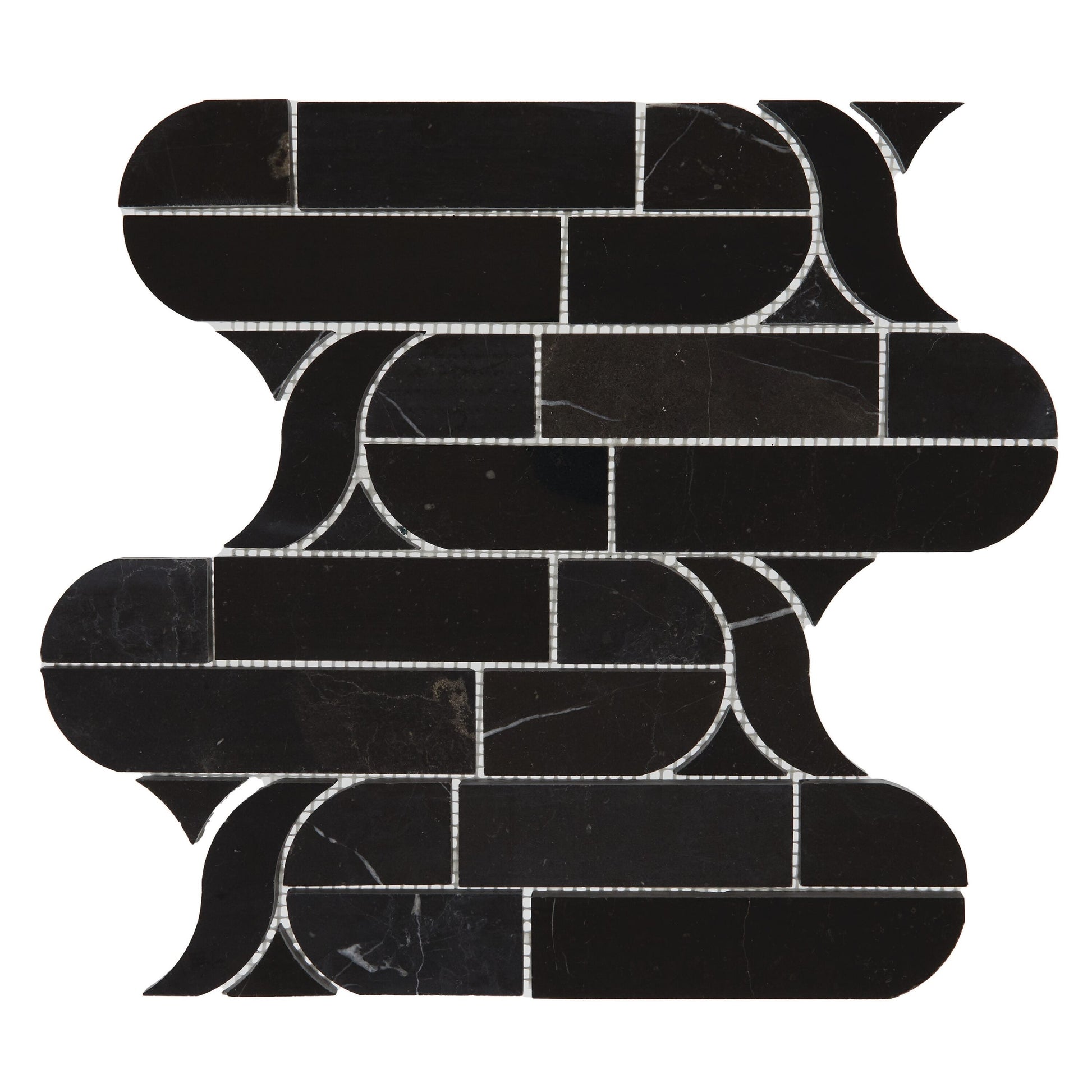 Daltile Pietra Divina Nero Marquina 11-in x 12-in Multi-finish Natural stone Marble Marble look Arabesque Mosaic Floor and Wall Tile product image