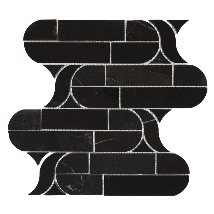 Daltile Pietra Divina Nero Marquina 11-in x 12-in Multi-finish Natural stone Marble Marble look Arabesque Mosaic Floor and Wall Tile product image