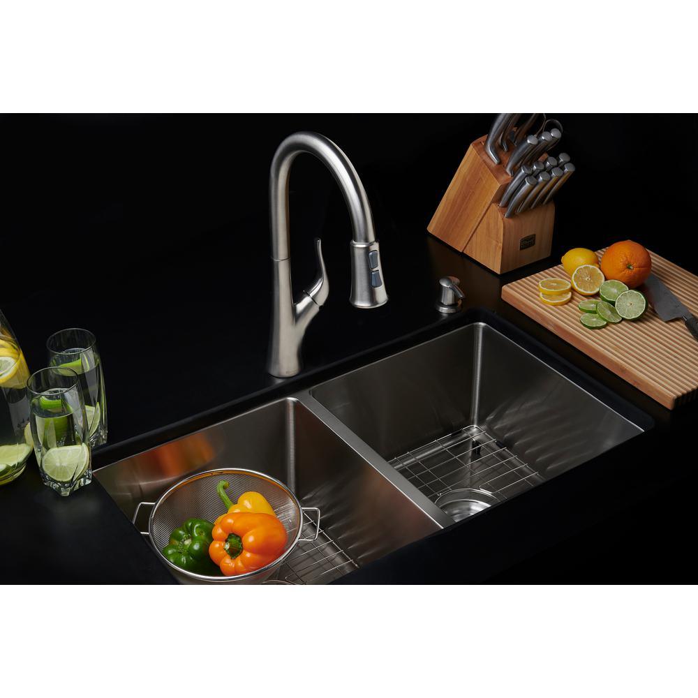 All-in-One Dual Mount Stainless Steel 33 in. 2-Hole 50/50 Double Bowl Kitchen Sink in Brushed Finish - Super Arbor