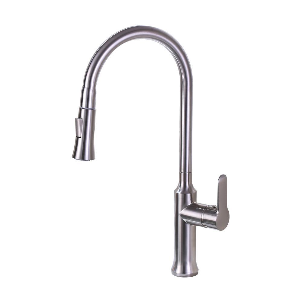 8.27 in. Single-Handle Pull-Down Sprayer Kitchen Faucet in Brushed Nickel - Super Arbor