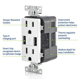 3.6A USB Dual Type A In-Wall Charger with 15 Amp Tamper-Resistant Outlets, White - Super Arbor
