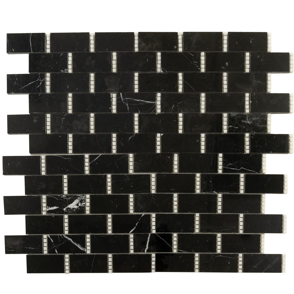 Apollo Tile Noir Luxe Black, White 12-in x 13-in Polished Natural stone Marble Brick look Mosaic Floor and Wall Tile product image