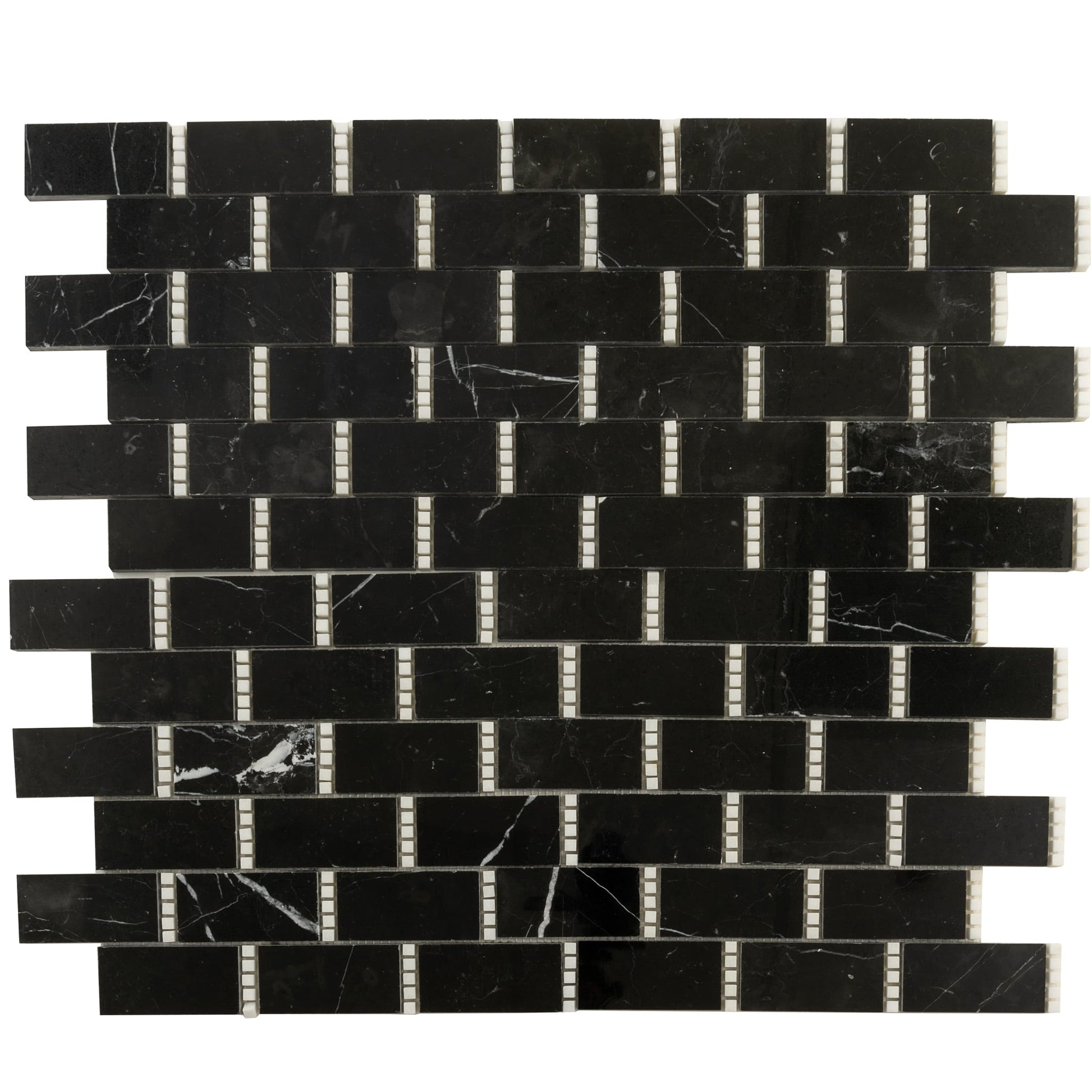 Apollo Tile Noir Luxe Black, White 12-in x 13-in Polished Natural stone Marble Brick look Mosaic Floor and Wall Tile product image