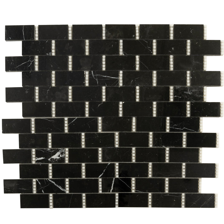 Apollo Tile Noir Luxe Black, White 12-in x 13-in Polished Natural stone Marble Brick look Mosaic Floor and Wall Tile product image