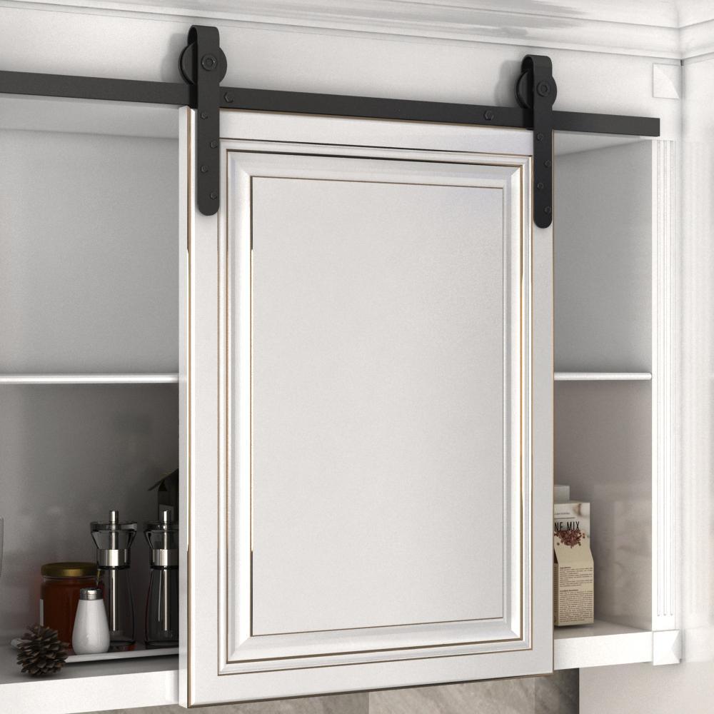 6.6 ft./79 in. Black Steel Sliding Barn Door Track and Hardware Kit for Double Doors with Floor Guide - Super Arbor