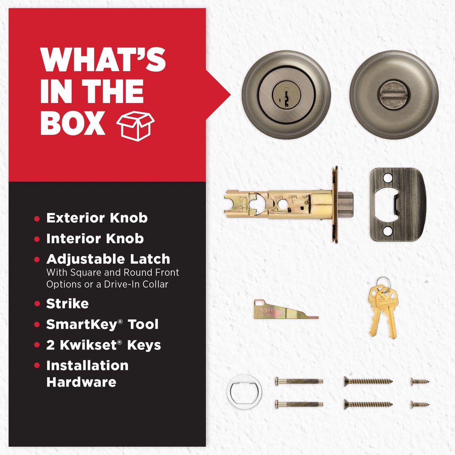 Kwikset SmartKey Juno Antique Brass Keyed Entry Knob, ANSI/BHMA Grade 2, KW1, Fits 1-3/8 to 1-3/4 in Doors