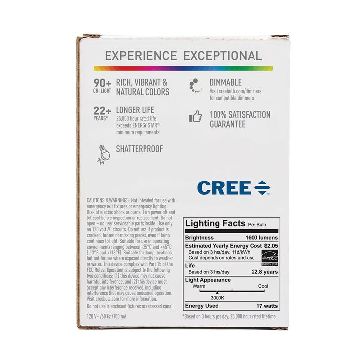 Cree 100W Equivalent Bright White (3000K) A21 Dimmable Exceptional Light Quality LED Light Bulb