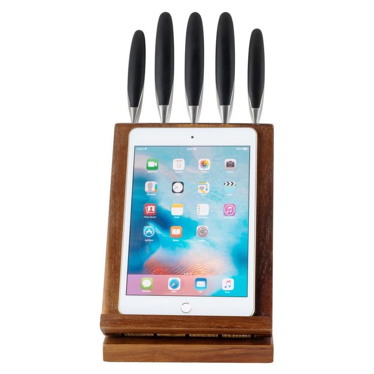 6-Piece Japanese Stainless Steel Knife Block Set with Rotating Knife Block and Tablet Holder