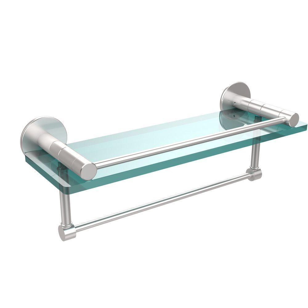 Fresno 16 in. L  x 5 in. H  x 5 in. W Clear Glass Bathroom Shelf with Vanity Rail and Towel Bar in Polished Chrome - Super Arbor