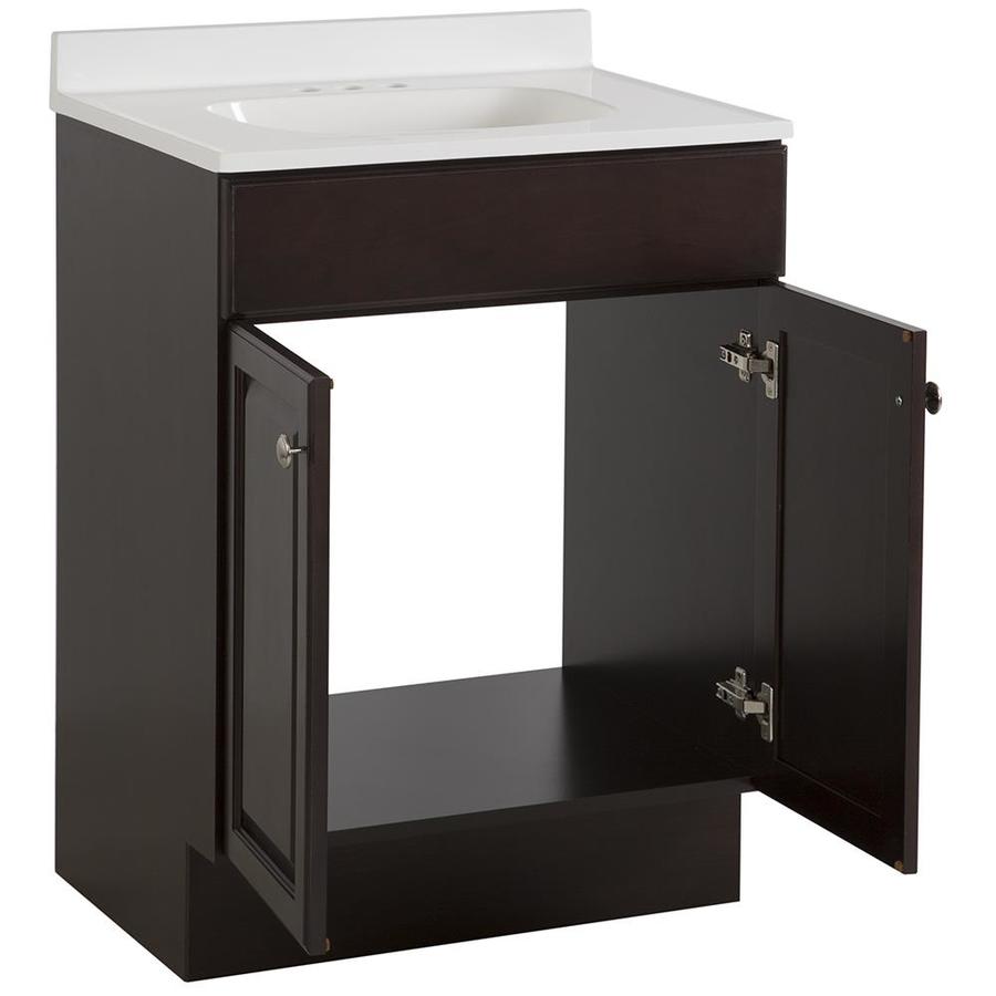Project Source 24.5-in Java Single Sink Bathroom Vanity with White Cultured Marble Top
