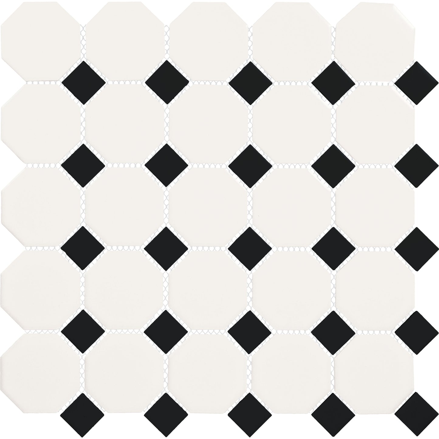Daltile Octagon Dot Matte White Black Dot 12-in x 12-in Matte Ceramic Patterned Octagon Mosaic Floor and Wall Tile product image
