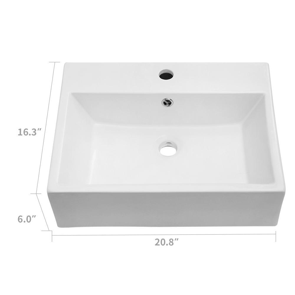 Rectangle Ceramic Bathroom Vessel Sink in White with Faucet Hole - Super Arbor
