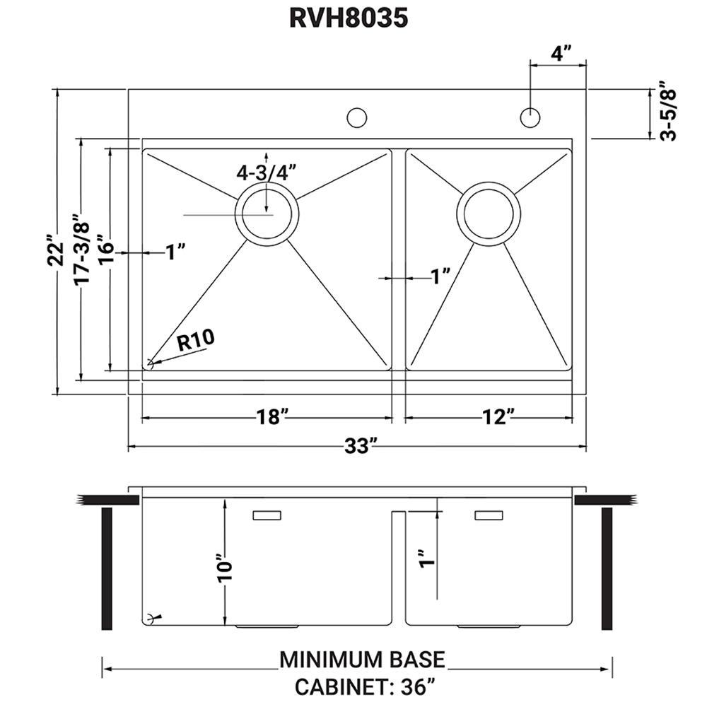 33 in. Double Bowl Drop-in 16-Gauge Stainless Steel Ledge Kitchen Sink 60/40 - Super Arbor