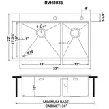 33 in. Double Bowl Drop-in 16-Gauge Stainless Steel Ledge Kitchen Sink 60/40 - Super Arbor