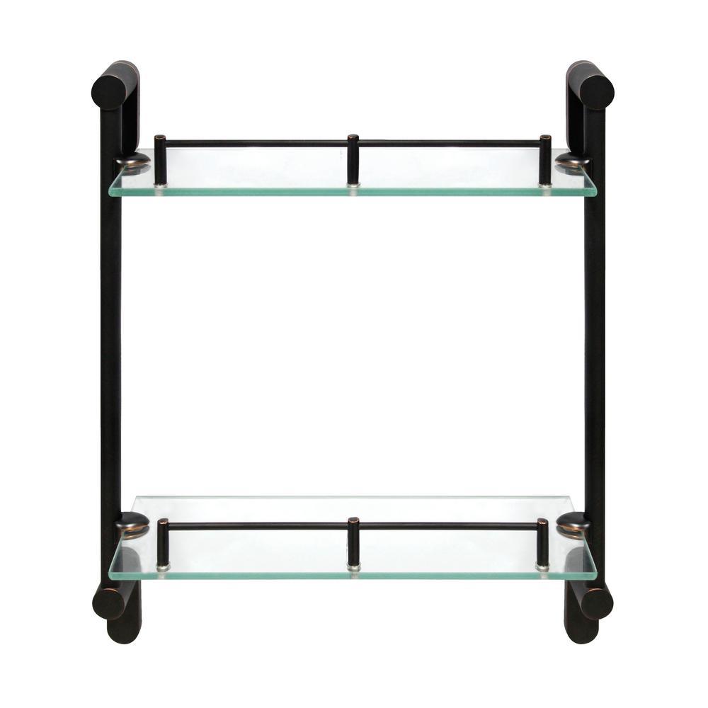 Oval 14.75 in. W Double Glass Wall Shelf with Pre-Installed Rails in Satin Nickel - Super Arbor
