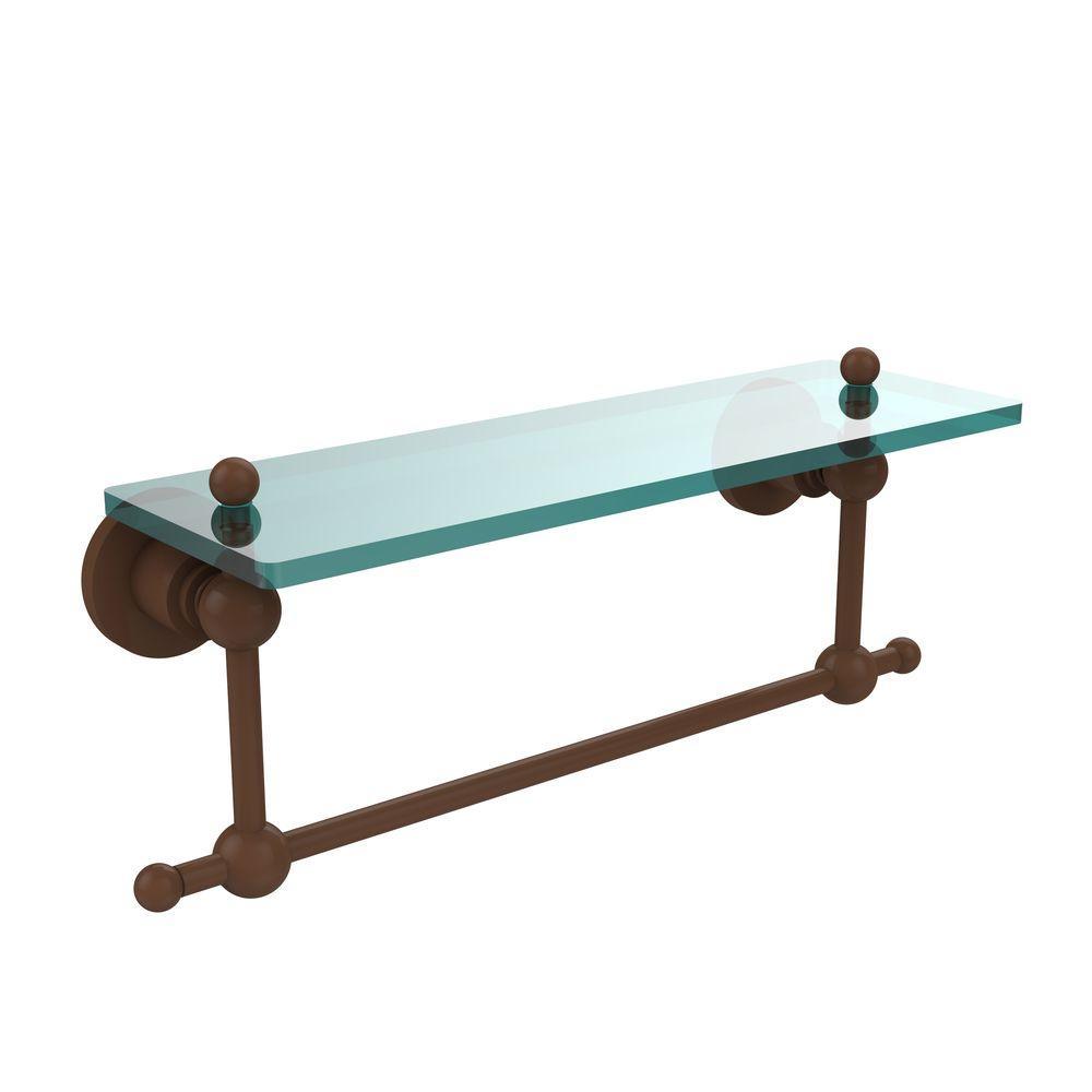 Astor Place 16 in. L  x 4 in. H  x 5 in. W  Clear Glass Vanity Bathroom Shelf with Towel Bar  in Polished Nickel - Super Arbor