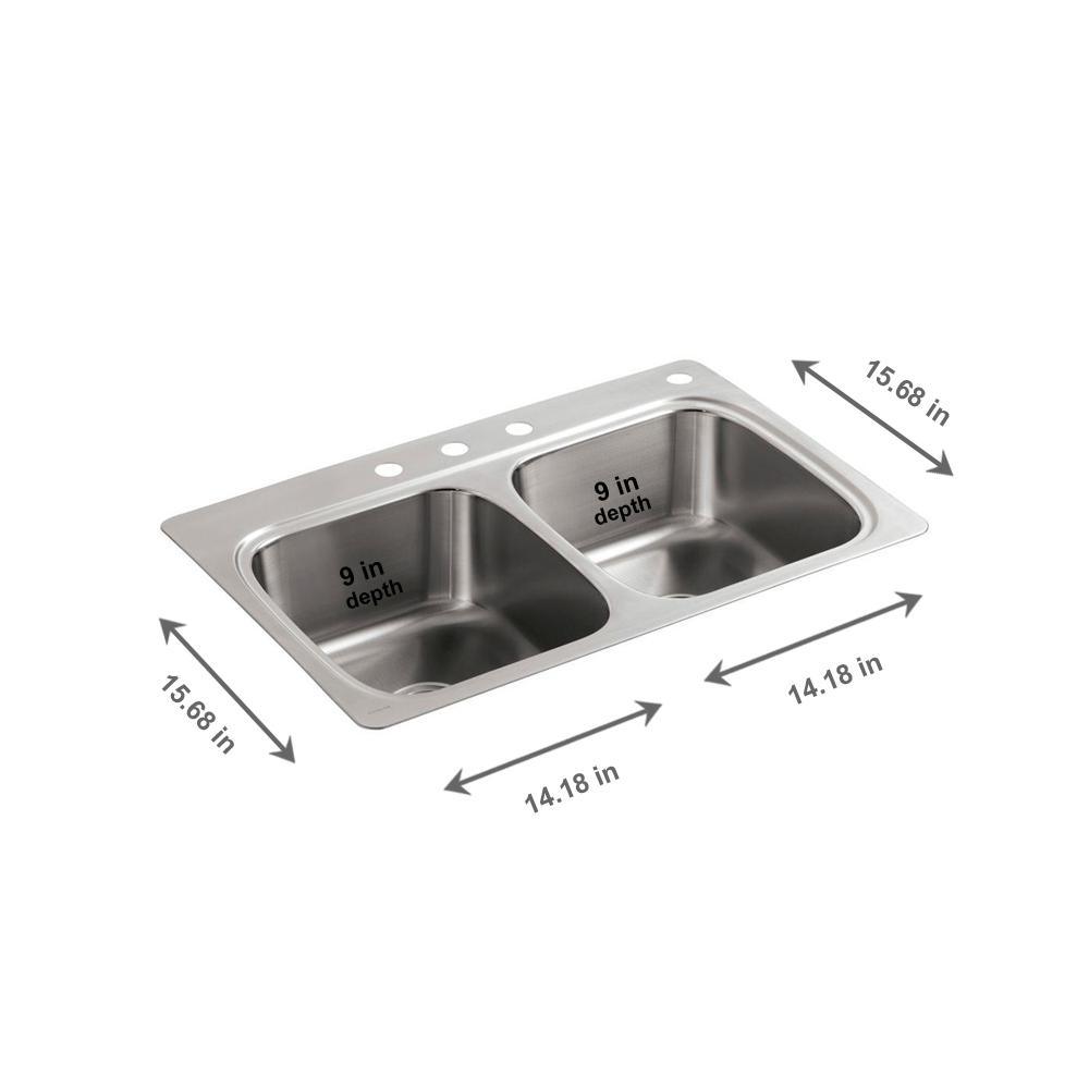 Verse Drop-In Stainless Steel 33 in. 4-Hole Double Bowl Kitchen Sink - Super Arbor
