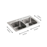 Verse Drop-In Stainless Steel 33 in. 4-Hole Double Bowl Kitchen Sink - Super Arbor