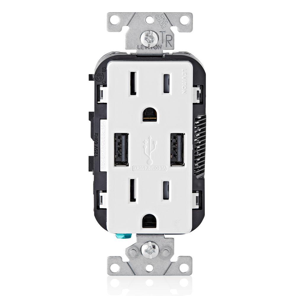 3.6A USB Dual Type A In-Wall Charger with 15 Amp Tamper-Resistant Outlets, White - Super Arbor