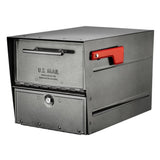 Oasis Eclipse Rubbed Bronze Post Mount Locking Parcel Mailbox with Silver Flag - Super Arbor