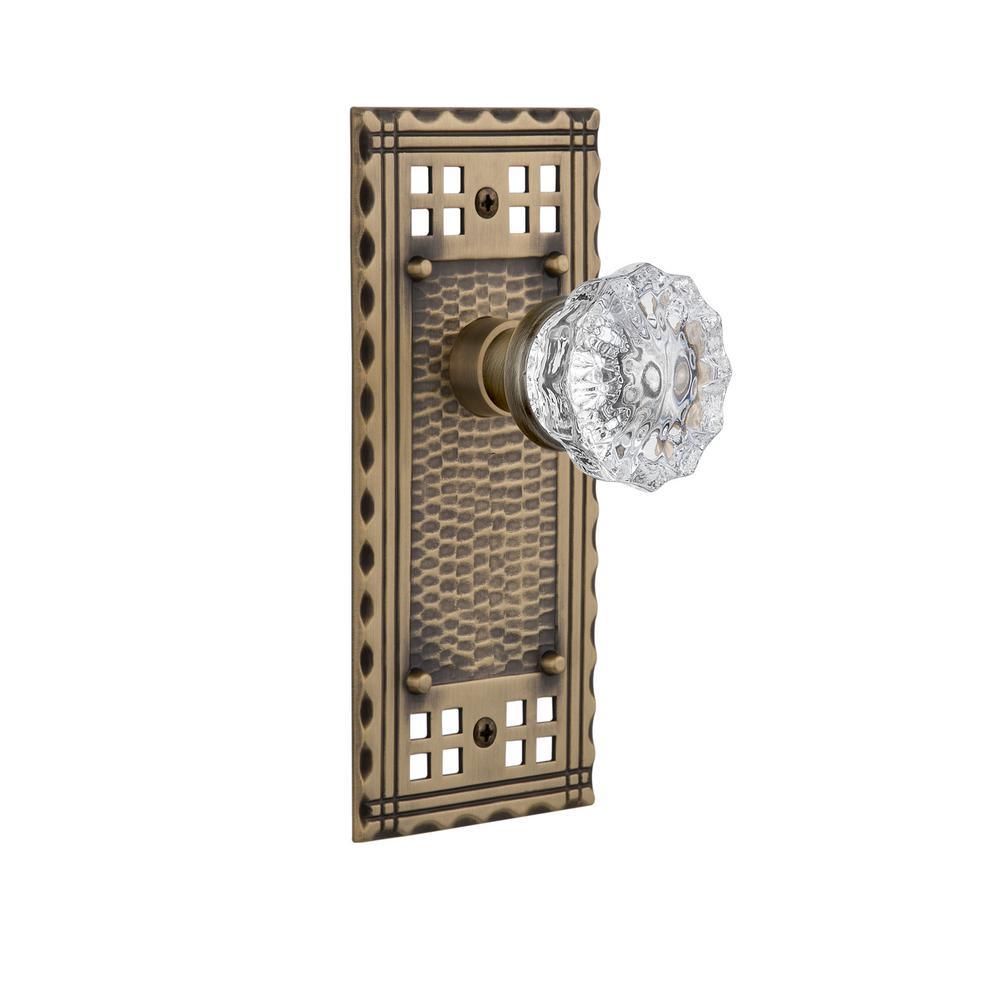 Craftsman Plate 2-3/8 in. Backset Satin Nickel Privacy Bed/Bath Crystal Glass Door Knob - Super Arbor