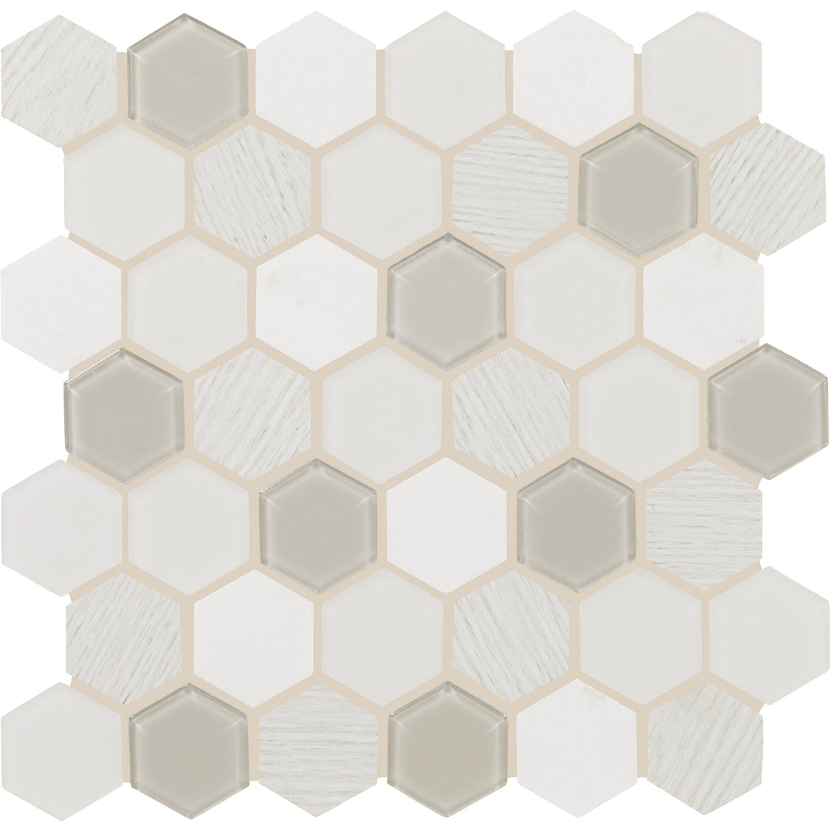 Daltile Idyllic Blends Tranquil Snow 10-in x 12-in Multi-finish Natural stone Mixed Hexagon Mosaic Wall Tile product image