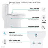 Sublime 1-Piece 0.8/1.28 GPF Dual Flush Elongated Toilet in White - Super Arbor