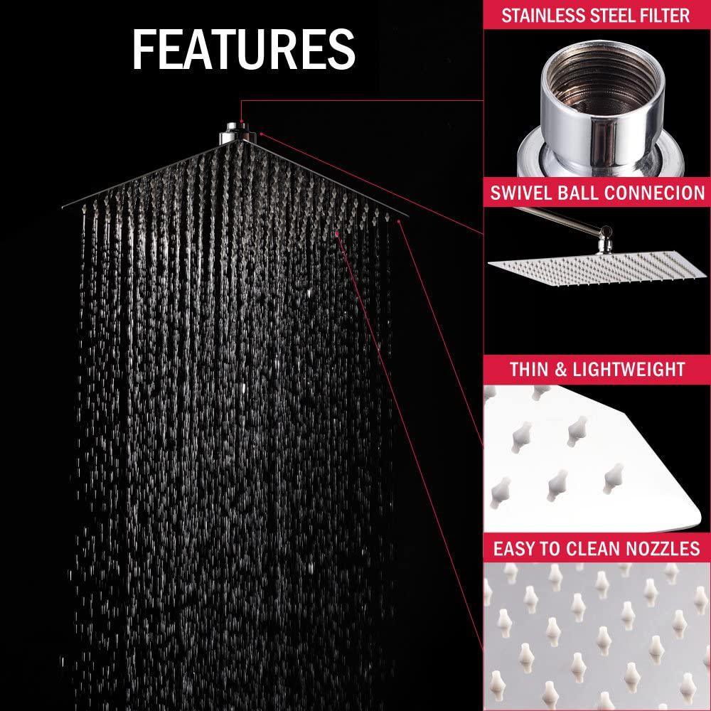 3-Spray Patterns 12 in. Ceiling Mount Rainfall Fixed Shower Head with Silicone Nozzle in Chrome - Super Arbor