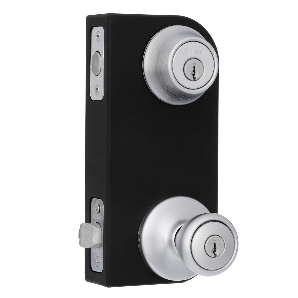 Tylo Satin Chrome Entry Door Knob and Single Cylinder Deadbolt Combo Pack - Super Arbor