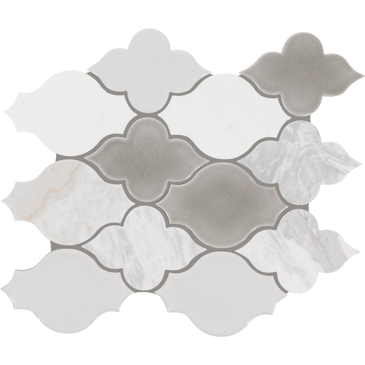 Daltile Raine Stratus White Blend 11-in x 13-in Honed Natural stone Marble Marble look Arabesque Mosaic Wall Tile product image