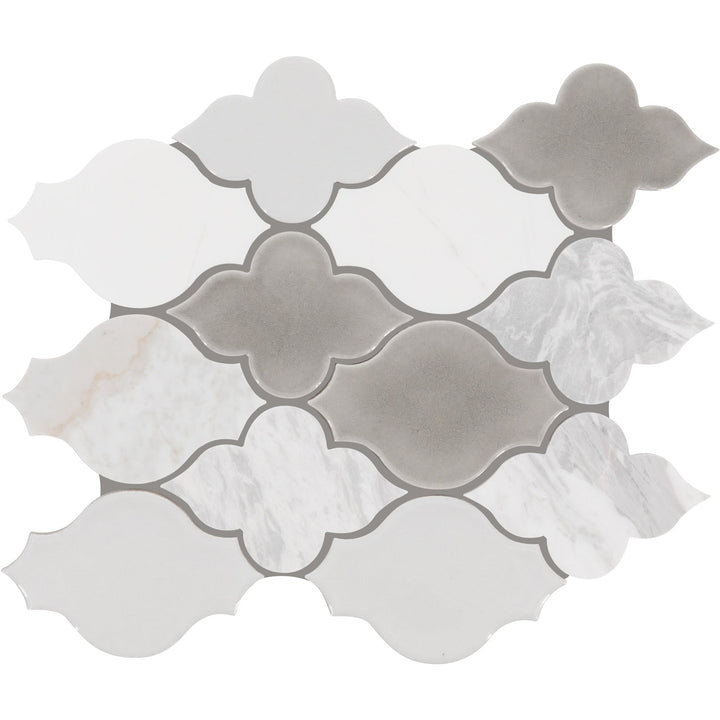 Daltile Raine Stratus White Blend 11-in x 13-in Honed Natural stone Marble Marble look Arabesque Mosaic Wall Tile product image