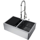 All-in-One Flat Farmhouse Apron Oxford Stainless Steel 33 in. Double-Bowl Kitchen Sink Workstation with Zurich Faucet