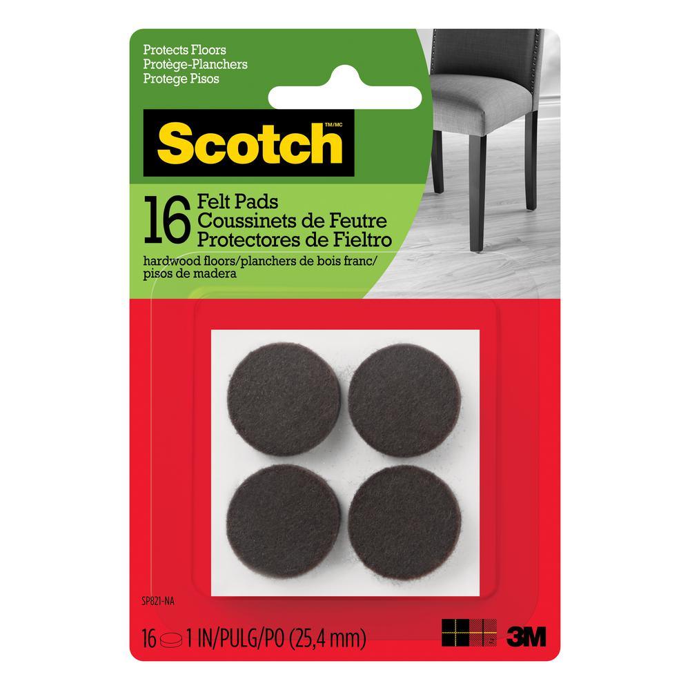 Scotch 1 in. Brown Round Surface Protection Felt Floor Pads (32-Pack) - Super Arbor