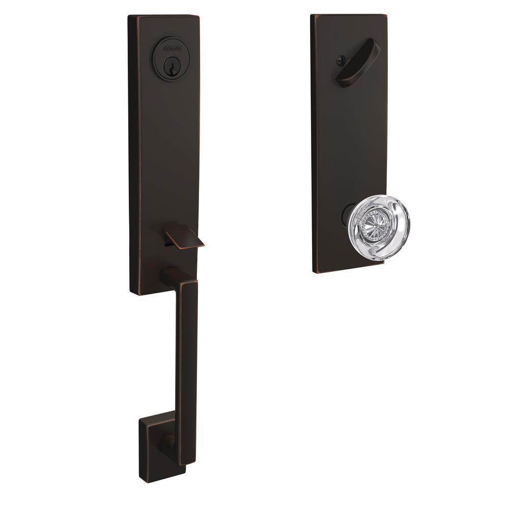 Custom Century Aged Bronze 3/4 Trim Single Cylinder Door Handleset with Hobson Glass Door Knob - Super Arbor