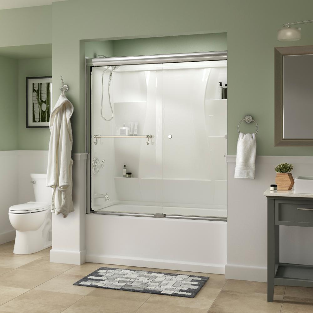Portman 60 in. x 58-1/8 in. Semi-Frameless Traditional Sliding Bathtub Door in Bronze with Rain Glass - Super Arbor
