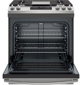 GE 5.3 cu. ft. Slide-In Gas Range with Steam-Cleaning Oven in Stainless Steel