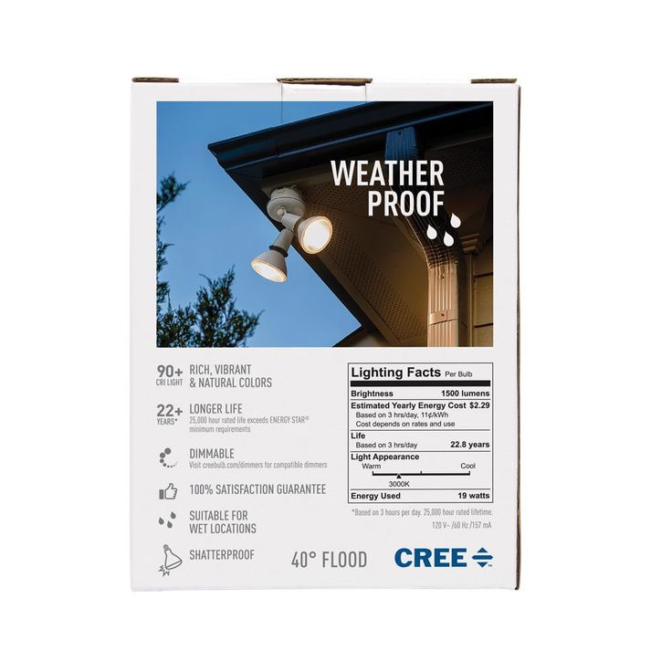 Cree 150W Equivalent Bright White (3000K) PAR38 Dimmable Exceptional Light Quality LED 40 Degree Flood Light Bulb