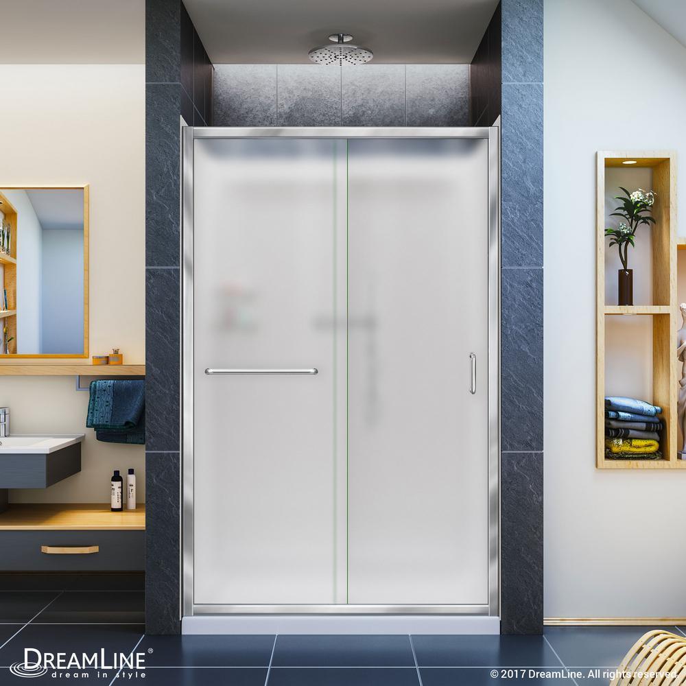 Infinity-Z 36 in. x 48 in. Semi-Frameless Sliding Shower Door in Brushed Nickel with Center Drain Base and BackWalls - Super Arbor