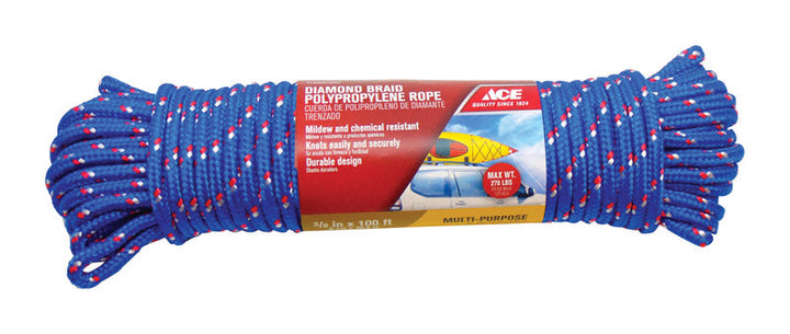 Ace 3/8 in. x 100 ft Diamond-Braided Polypropylene Rope, Assorted Colors