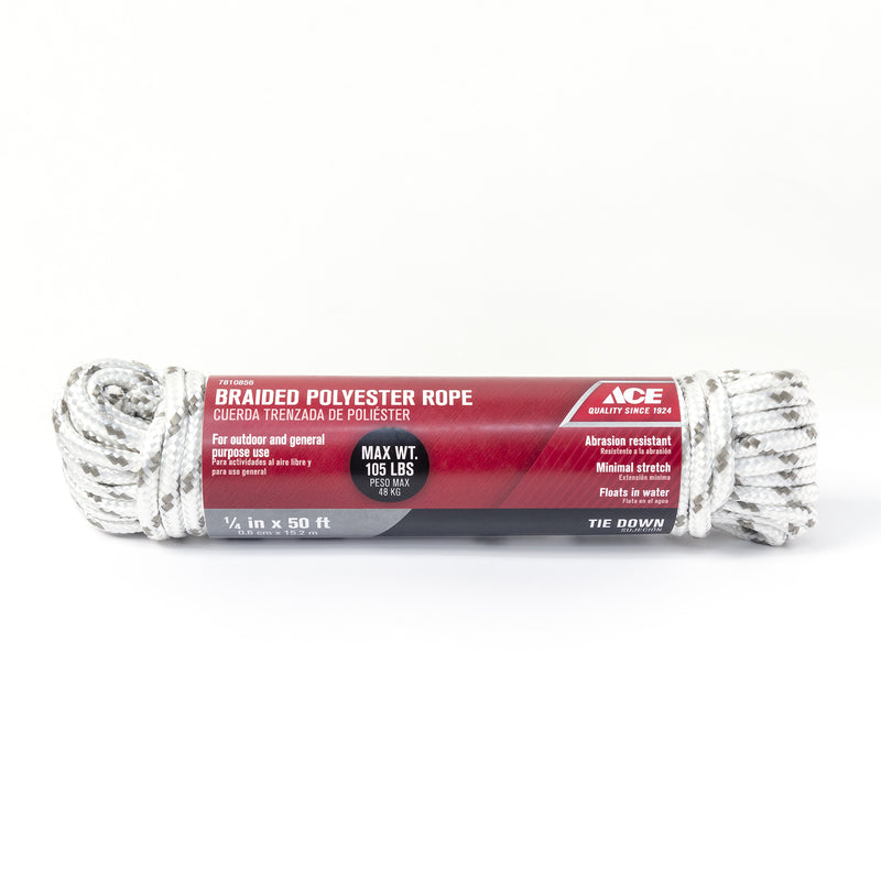 Ace 1/4 in. x 50 ft Gray/White Diamond Braided Polyester Rope