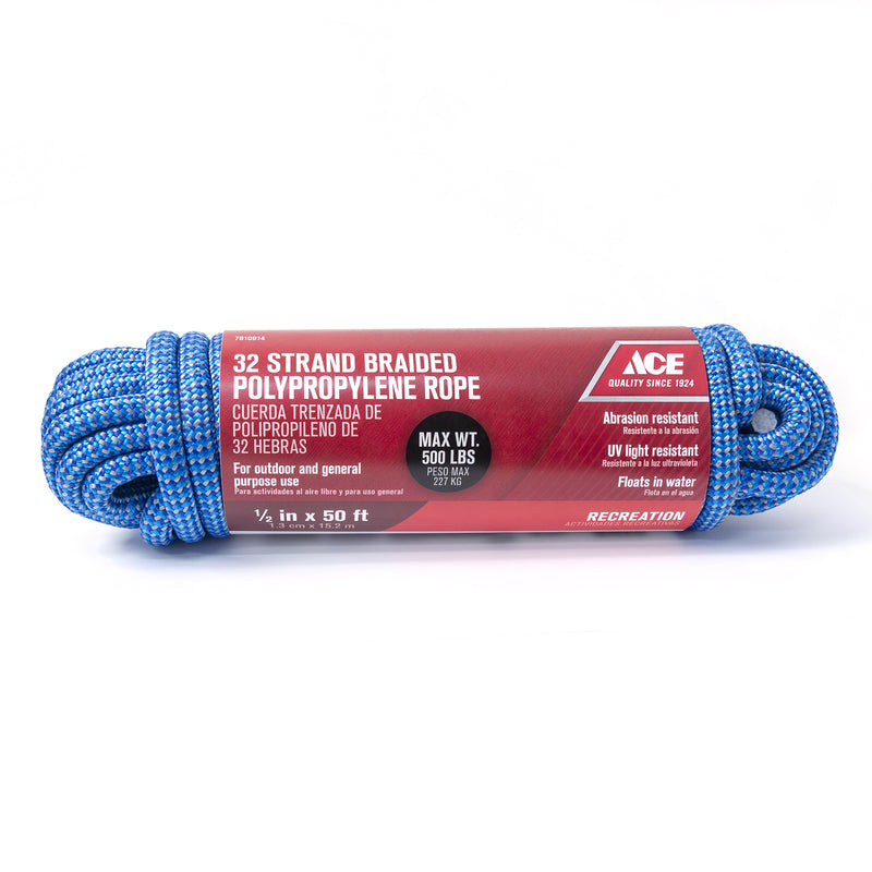 Ace 1/2 in. x 50 ft Blue Diamond-Braided Polypropylene Rope