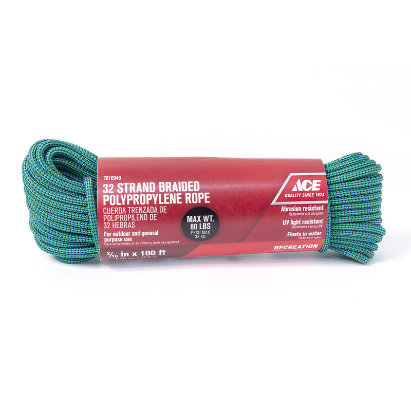 Ace 3/16 in. Diameter x 100 ft Green Diamond-Braided Polypropylene Rope