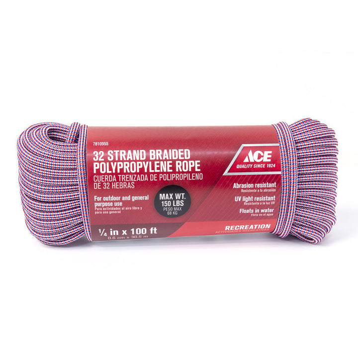 Ace 1/4 in. x 100 ft Patriot Red/White/Blue Diamond Braided Polypropylene Rope