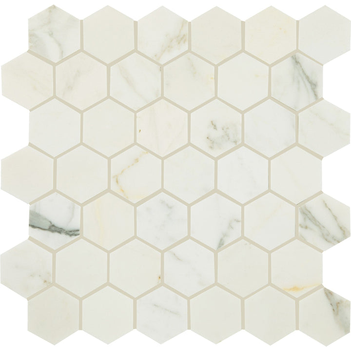 Daltile Marble Statuario 12-in x 12-in Honed Natural stone Marble Marble look Hexagon Mosaic Floor and Wall Tile product image